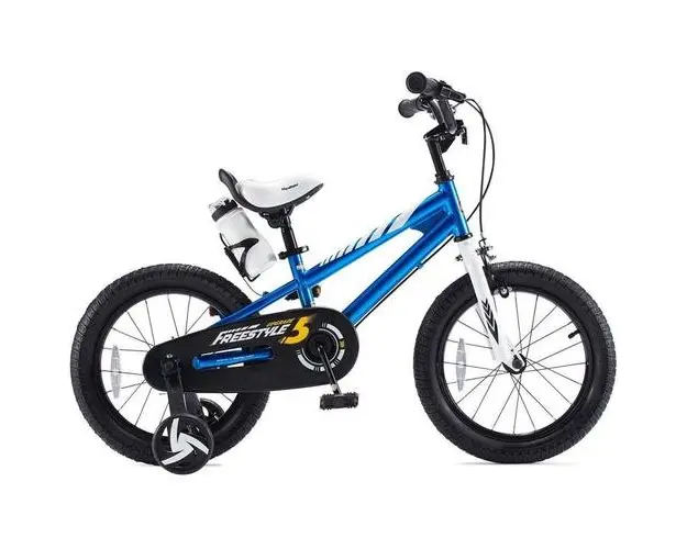 Bicicleta Copii RoyalBaby Freestyle, Roti 14inch, frana U-Brake, cadru otel, roti ajutatoare (Albastru)
