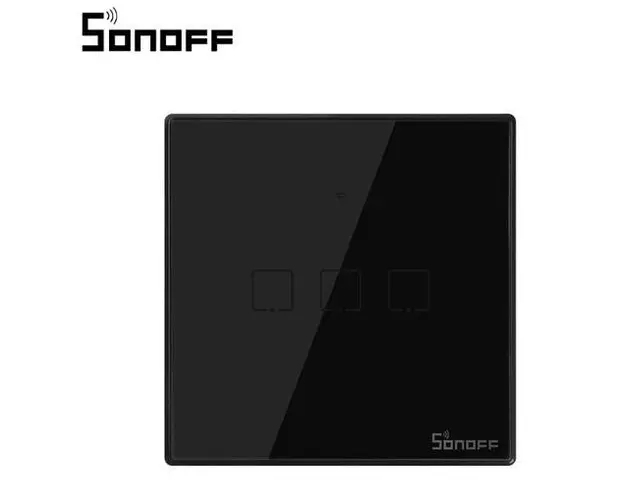 Intrerupator inteligent triplu cu touch Sonoff T3EU3C, Wi-Fi + RF (Negru)