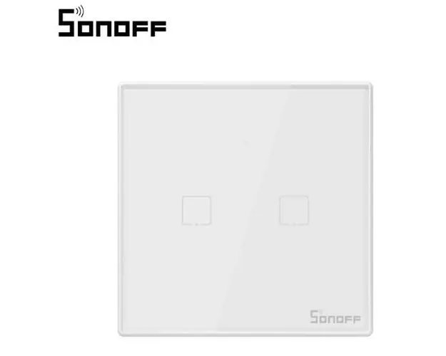 Intrerupator inteligent dublu cu touch Sonoff T2EU2C, Wi-Fi + RF (Alb)