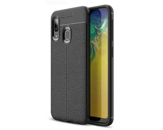 Protectie Spate Lemontti Litchi SAS3549B pentru Samsung Galaxy A20e (Negru)