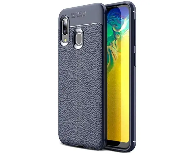 Protectie Spate Lemontti Litchi SAS3549NV pentru Samsung Galaxy A20e (Albastru)