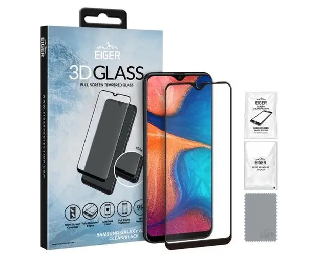 Folie Protectie Sticla Securizata Asahi Eiger Edge to Edge EGSP00486 Samsung Galaxy A20e (Transparent/Negru)