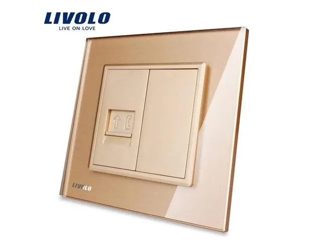 Priza simpla Livolo, cu rama din sticla, 250V, 10A (Auriu)