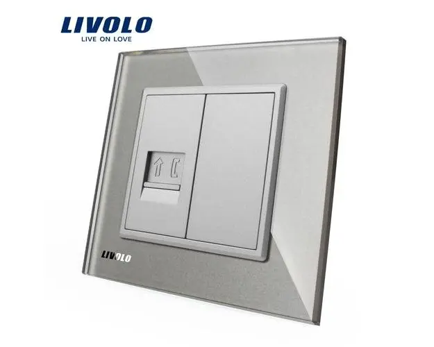 Priza simpla Livolo, cu rama din sticla, 250V, 10A (Gri)