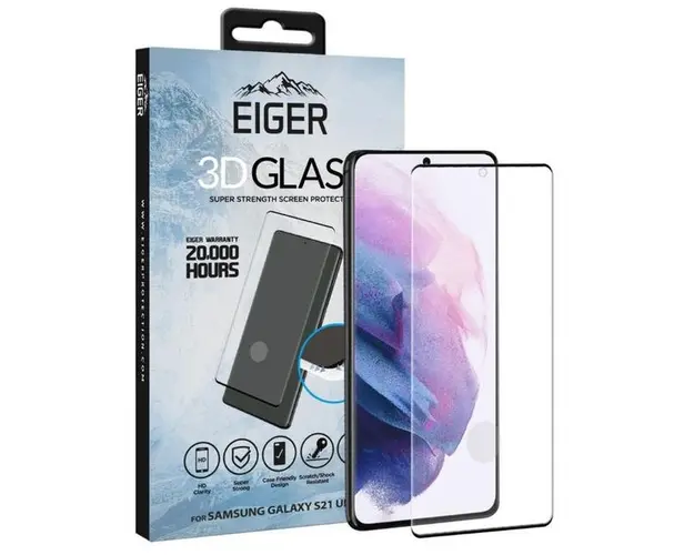Folie Protectie Sticla Temperata Eiger 3D Case Friendly EGSP00699 pentru Samsung Galaxy S21 Ultra (Transparent/Negru)