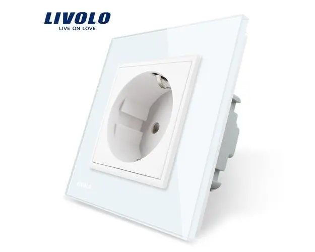 Priza simpla Livolo cu rama din sticla, 16 A (Alb)