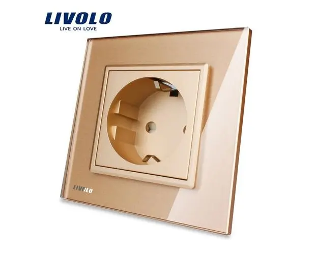 Priza simpla Livolo cu rama din sticla, 16 A (Auriu)