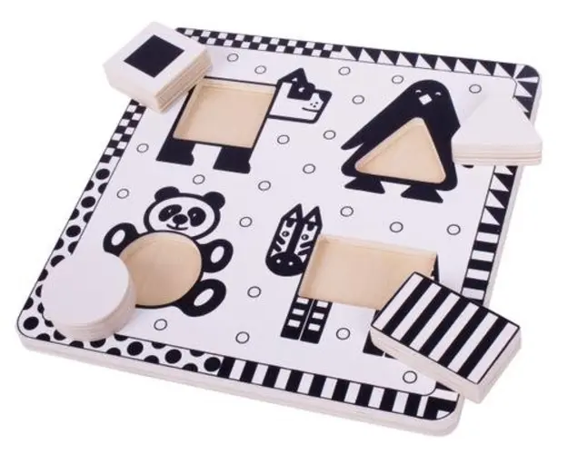 Puzzle alb-negru BigJigs BJ514, Animale si forme