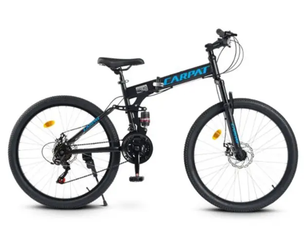 Bicicleta Pliabila MTB-Folding CARPAT C2668C, Schimbator Saiguan 21 Viteze, Cadru Aluminiu, Roti 26inch, Frane pe Disc (Negru/Albastru)