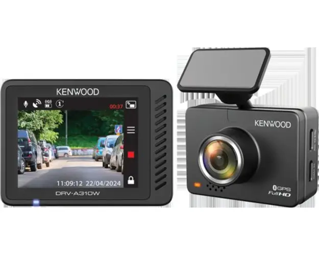 Camera video auto DVR Kenwood DRVA310W, 1K Full HD, Ecran LCD 2inch, 4G, Wi-Fi (Negru)