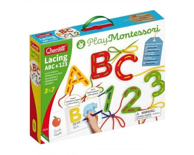 Joc cu sireturi Montessori ABC+123
