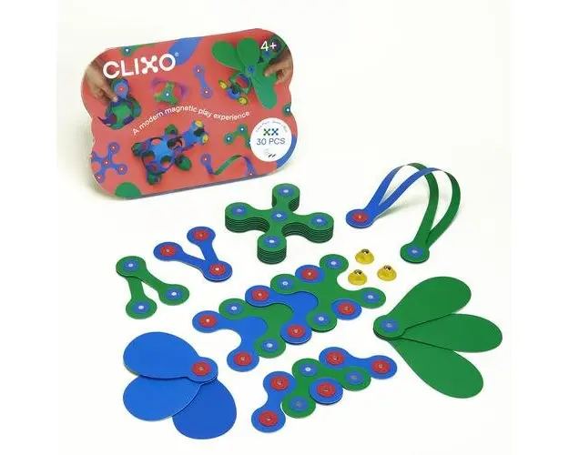 Joc magnetic de construit Clixo Crew Albastru & Verde (30 piese)