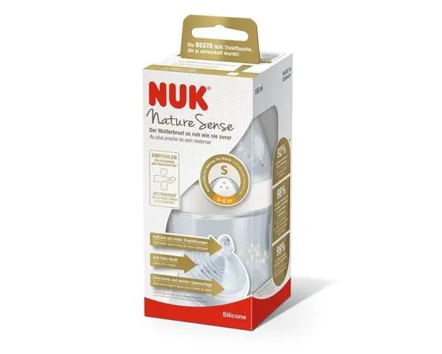Biberon Nuk Nature Sense 150 Ml Tetina Silicon Orificiu S 0-6 luni