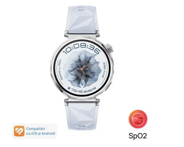 Smartwatch HUAWEI Watch GT 5 41mm, Ecran AMOLED 1.32inch, Bluetooth, NFC, GPS, Android/iOS, Fluoroelastomer Strap (Albastru)