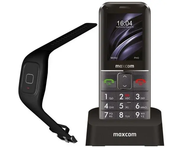 Telefon mobil MaxCom Comfort MM735, Single SIM, cu tracker GPS si bratara SOS (Negru)