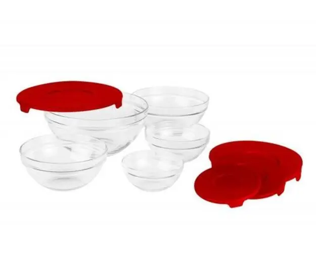 Set boluri de sticla cu capac Vanora Home VN- GB1401R, 5 bucati (Rosu)