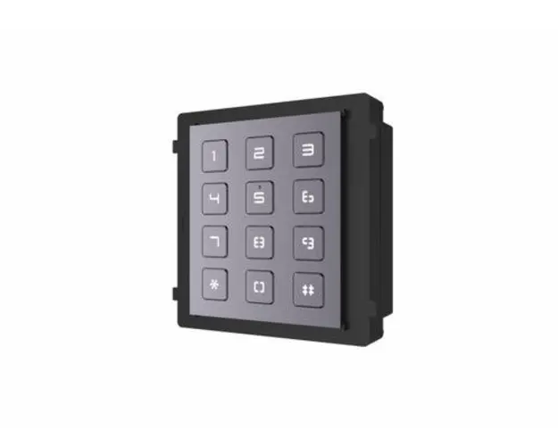 Modul de extensie videointerfon cu tastatura Hikvision DS-KD-KP;permite formarea codului de apartament sau a codului de acces; montajaplicat sau ingropat (accesoriile de montaj nu sunt incluse); iluminarepe timp de noapte