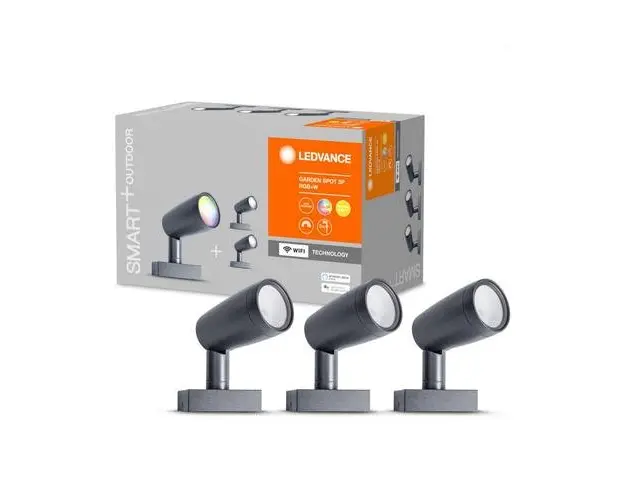 Set 3x spoturi Led Ledvance SMART+ GARDEN SPOT MULTICOLOR, 14.5W, 220- 240V, IP65, temperatura lumina calda 3000K, 680 lumeni, durata de viata 25.000 de ore, material aluminiu/ sticla, dimensiuni 145x90x295mm