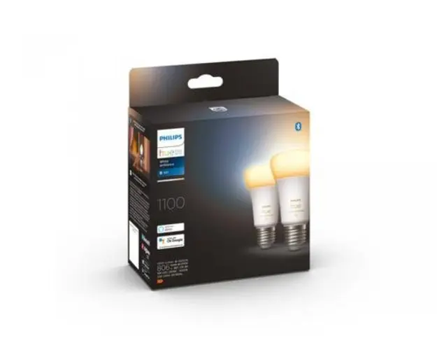 Pachet 2 becuri LED inteligente Philips Hue, Bluetooth, Zigbee, A60, E27, 8W, 800 lm, lumina alba (2200-6500K)
