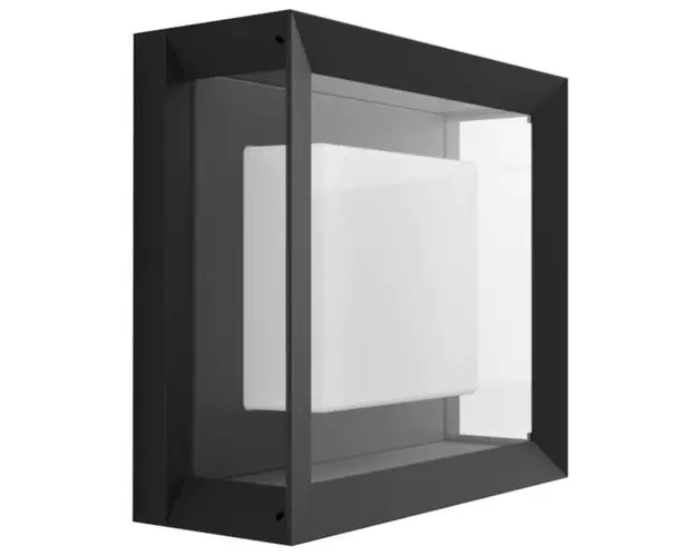 Lampa de perete de exterior Philips Hue Econic, 15W(79W), 24V, IP44, ambianta alba color, temperatura lumina reglabila calda-rece (2000- 6500K), 1150 lumeni, durata de viata 25.000 de ore, material sticla (Negru)