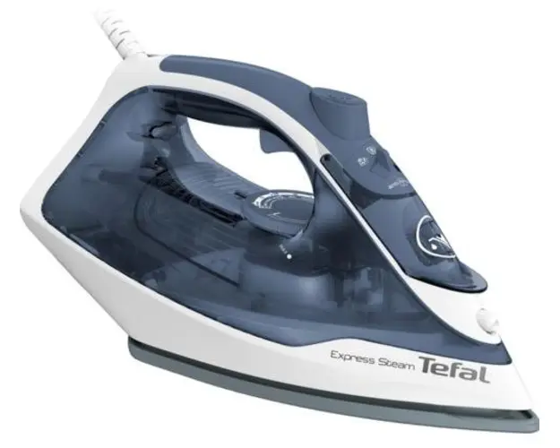 Fier de calcat Tefal Express Steam FV2837E0, 2400W, jet de abur 165 g/min, abur variabil 0-35 g/min, 270 ml, talpa Cerilium (Alb/Albastru)