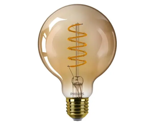 Bec LED vintage Philips Classic G93, intensitate luminoasa reglabila, E27, 4W (25W), 250 lm, lumina calda tip flacara (1800K)