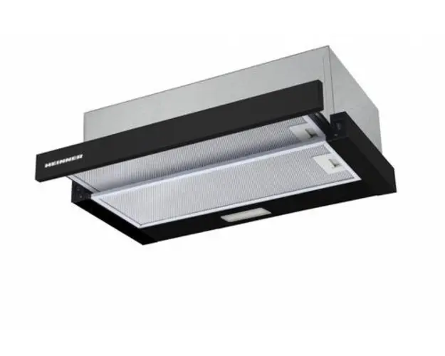 Hota incorporabila telescopica Heinner HTCH-F400BK, 358.4 mc/h, 1 Motor, Lumina LED 1 x 2 W, 2 Filtre aluminiu, Clasa B (Negru)