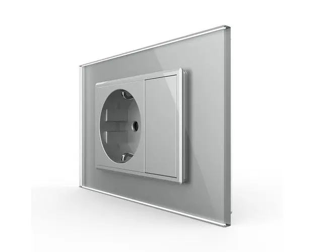 Priza simpla cu blank Livolo cu rama din sticla 3M, standard Italian, Serie noua (Gri)