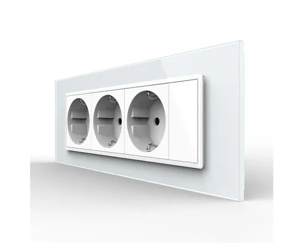 Priza tripla cu blank Livolo cu rama din sticla 6/7 module  standard Italian (Alb)