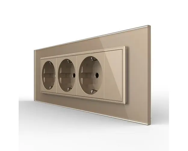 Priza tripla cu blank Livolo cu rama din sticla 6/7 module  standard Italian (Auriu)