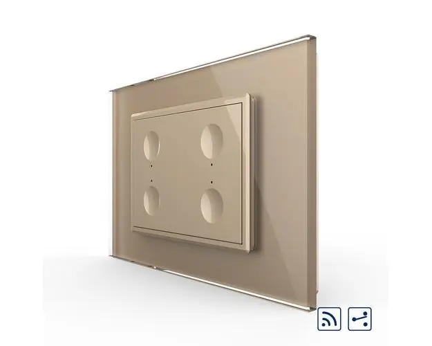 Intrerupator cvadruplu cap scara / cap cruce wireless cu touch Livolo cu rama din sticla, standard Italian  Serie noua (Auriu)
