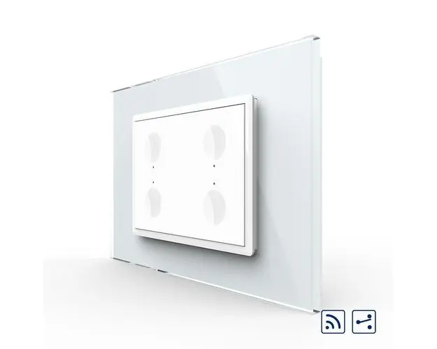 Intrerupator cvadruplu cap scara / cap cruce wireless cu touch Livolo cu rama din sticla, standard Italian  Serie noua (Alb)