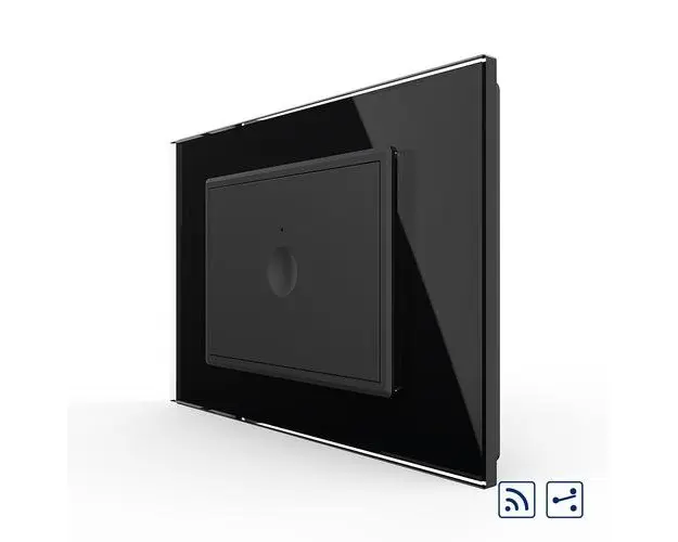 Intrerupator simplu cap scara / cap cruce wireless cu touch Livolo cu rama din sticla, standard Italian  Serie noua (Negru)