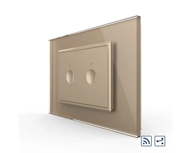 Intrerupator dublu cap scara / cap cruce wireless cu touch Livolo cu rama din sticla, standard Italian  Serie noua (Auriu)