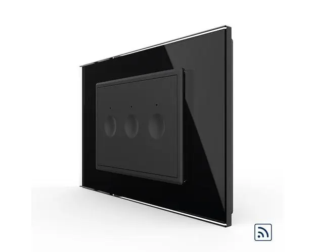 Intrerupator triplu wireless cu touch Livolo cu rama din sticla, standard Italian  Serie noua (Negru)