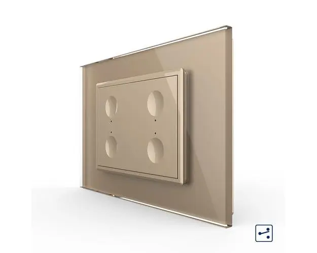 Intrerupator cvadruplu cap scara / cap cruce cu touch Livolo cu rama din sticla, standard Italian  Serie noua (Auriu)
