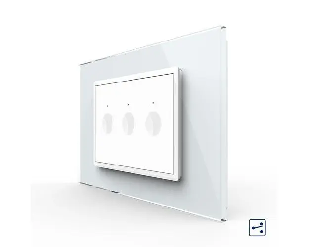 Intrerupator triplu cap scara / cap cruce cu touch Livolo cu rama din sticla, standard Italian  Serie noua (Alb)