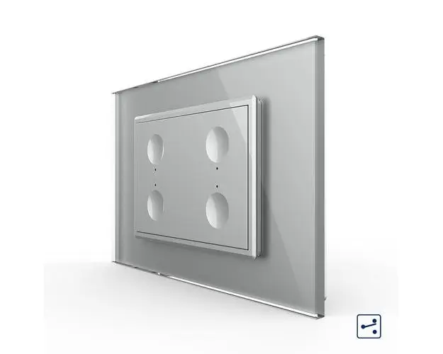 Intrerupator cvadruplu cap scara / cap cruce cu touch Livolo cu rama din sticla, standard Italian  Serie noua (Gri)