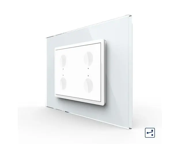 Intrerupator cvadruplu cap scara / cap cruce cu touch Livolo cu rama din sticla, standard Italian  Serie noua (Alb)