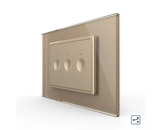Intrerupator triplu cap scara / cap cruce cu touch Livolo cu rama din sticla, standard Italian  Serie noua (Auriu)