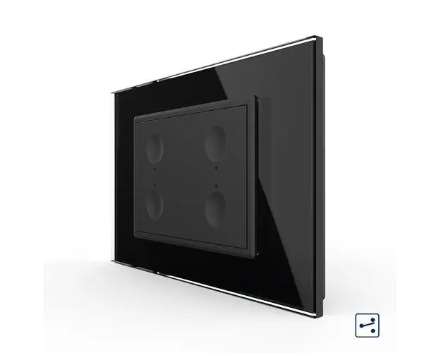 Intrerupator cvadruplu cap scara / cap cruce cu touch Livolo cu rama din sticla, standard Italian  Serie noua (Negru)