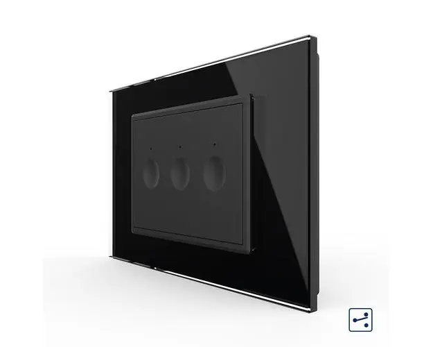Intrerupator triplu cap scara / cap cruce cu touch Livolo cu rama din sticla, standard Italian  Serie noua (Negru)