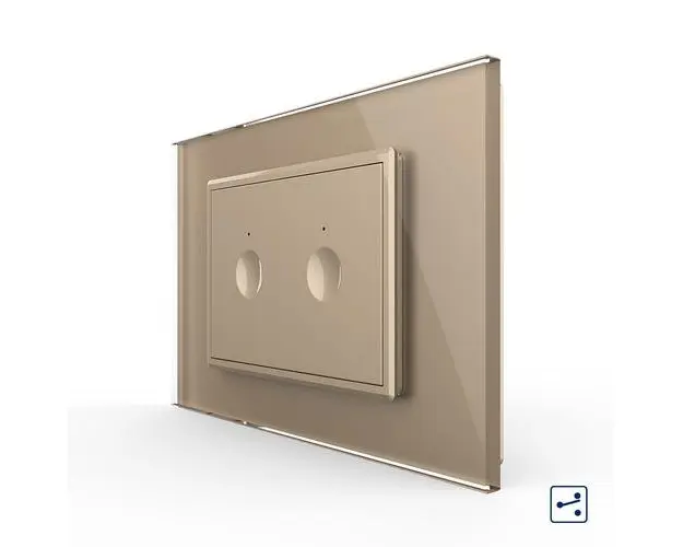 Intrerupator dublu cap scara / cap cruce cu touch Livolo cu rama din sticla, standard Italian  Serie noua (Auriu)
