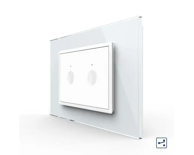 Intrerupator dublu cap scara / cap cruce cu touch Livolo cu rama din sticla, standard Italian  Serie noua (Alb)