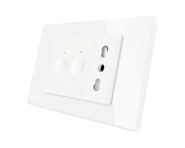 Intrerupator dublu + priza Livolo cu rama din sticla, Standard italian (Alb)