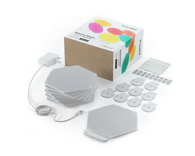 Kit 9 Panouri luminoase Nanoleaf Shapes Hexagons, 16 Milioane culori, Tehnologie LED RGBW, Cablu 2.5 m