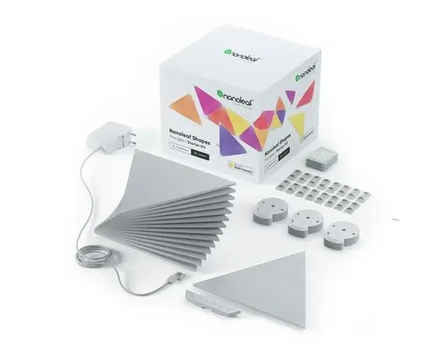Kit 15 Panouri luminoase Nanoleaf Shapes Triangles, Iluminare LED RGBW, Senzor muzica, Cablu 2.5 m, Compatibil cu asistenti vocali