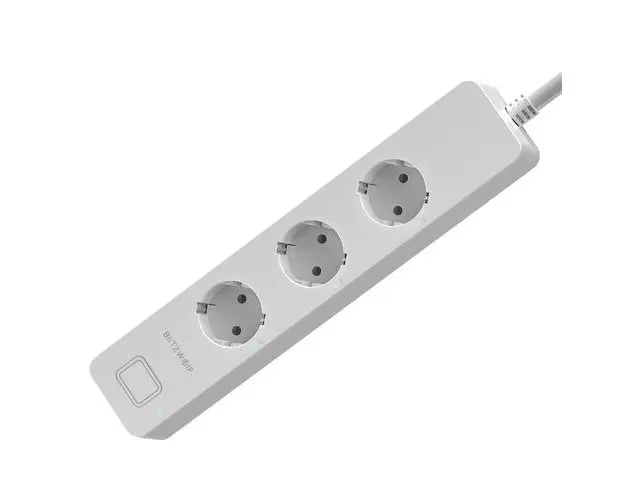 Prelungitor inteligent Blitzwolf BW-SHP9, 3 prize si 2 porturi USB, 3300W, 15A, Control de pe telefonul mobil (Alb)