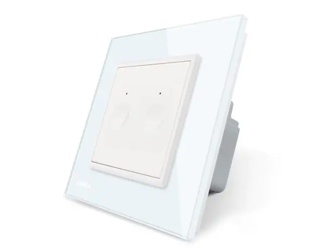 Intrerupator dublu cap scara / cap cruce wireless Livolo din sticla, Serie noua (Alb)