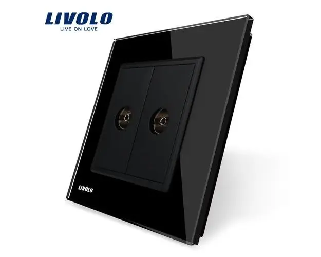 Priza dubla TV Livolo cu rama din sticla (Negru)